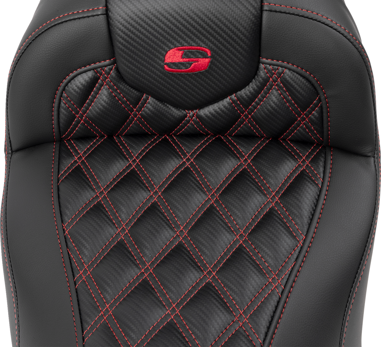 RoadSofa™ Seat - Without Backrest - Carbon Fiber - Lattice Stitch - Red Stitch - FLTR/FLHX '23-'24