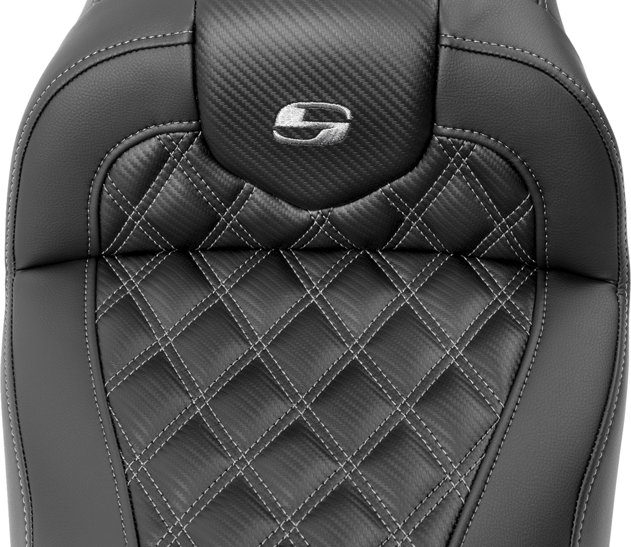 RoadSofa™ Seat - With Backrest - Carbon Fiber - Lattice Stitch - Gray Stitch - FLTR/FLHX '23-'24