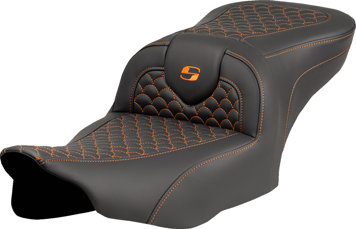 Roadsofa™ Seat - Dragon Scale Stitch - Orange Stitch - W/O Backrest - FLTR/FLHX '23-'24