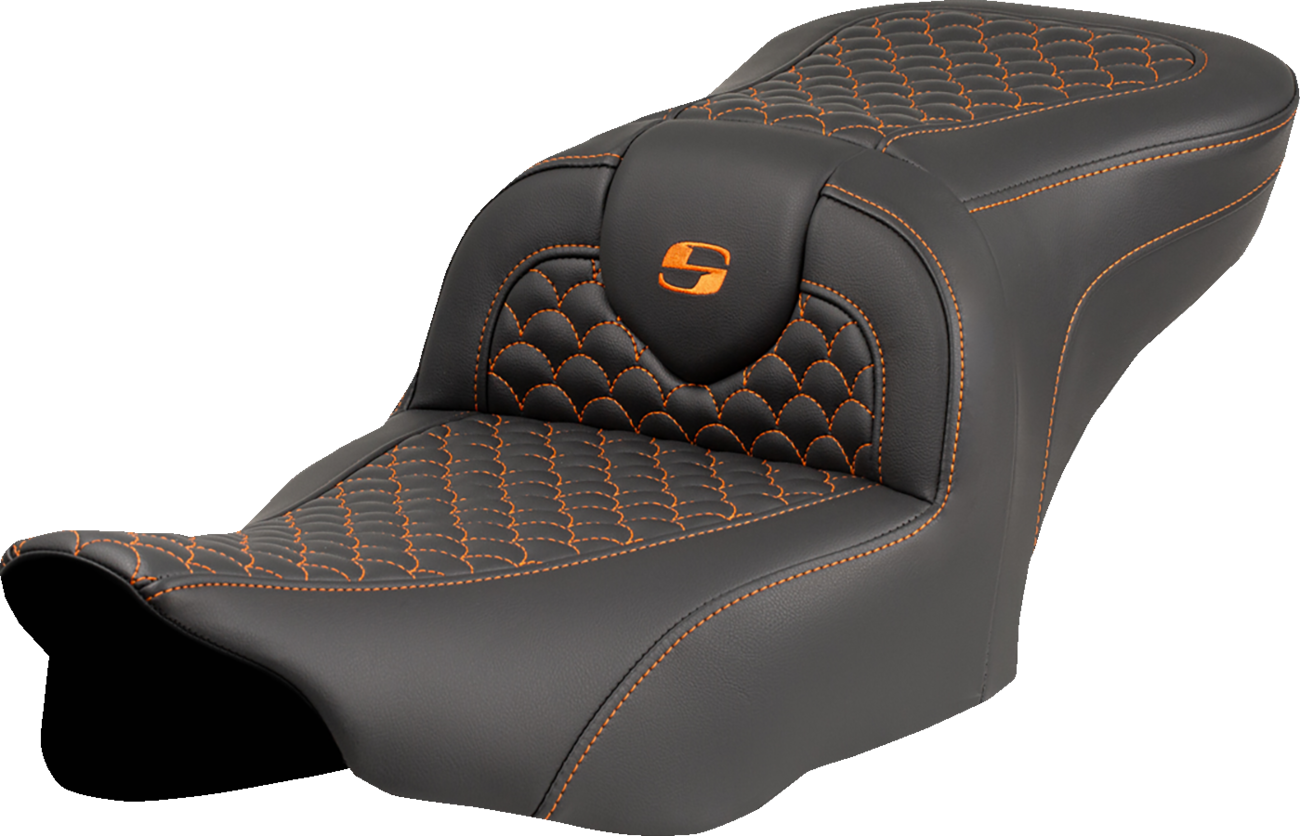 Roadsofa™ Seat - Dragon Scale Stitch - Orange Stitch - W/O Backrest - FLTR/FLHX '23-'24