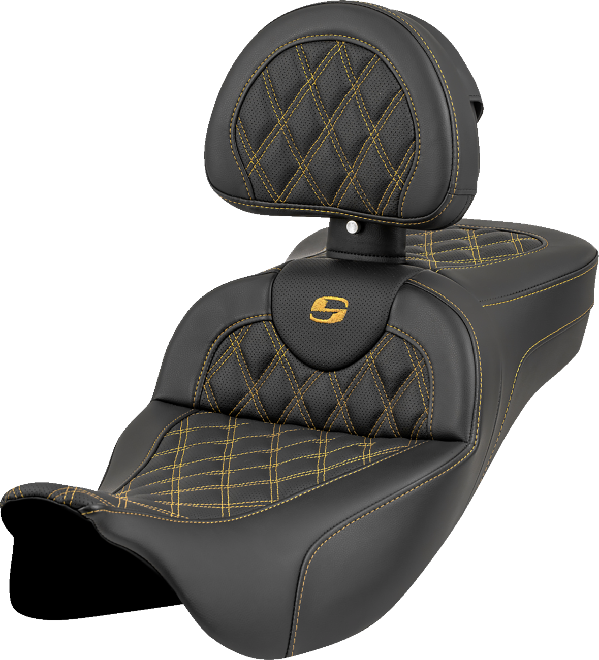 Roadsofa™ Extended Reach Seat - Lattice Stitch - Gold Stitch - With Backrest - FL '08-'23