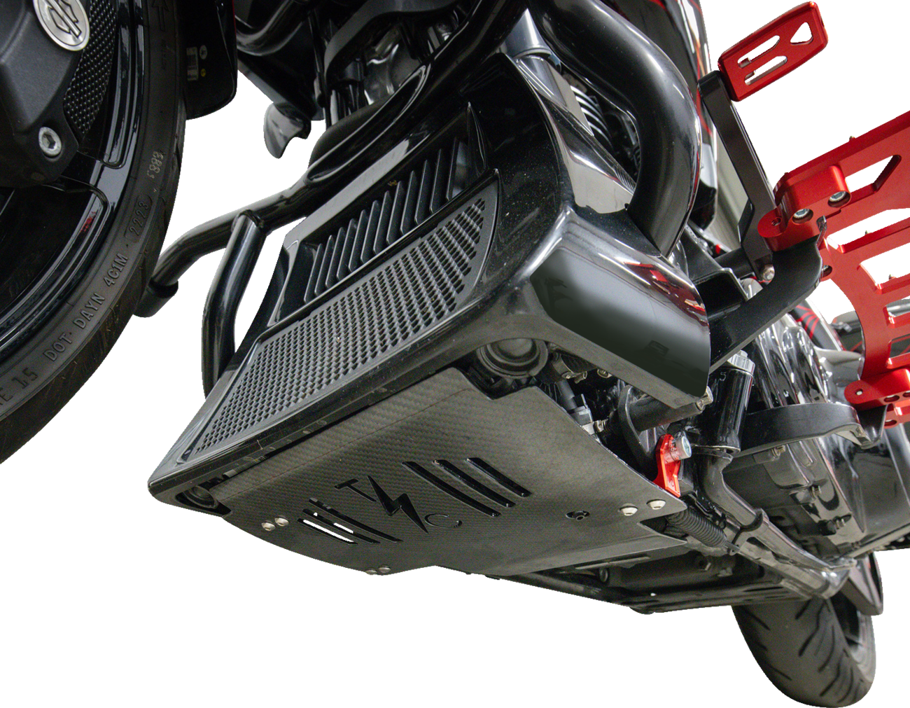 Skid Plate - Carbon Fiber/Gloss - With Red Brackets - FLHX/FLTRX