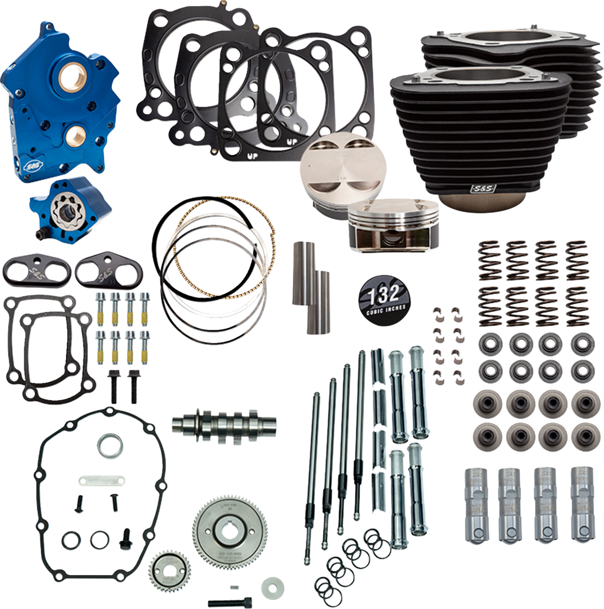 Power Pack - Oil Cooled - 550G - Wrinkle Black W/O Highlight - Chrome Pushrod Tubes - 114"/117" M8