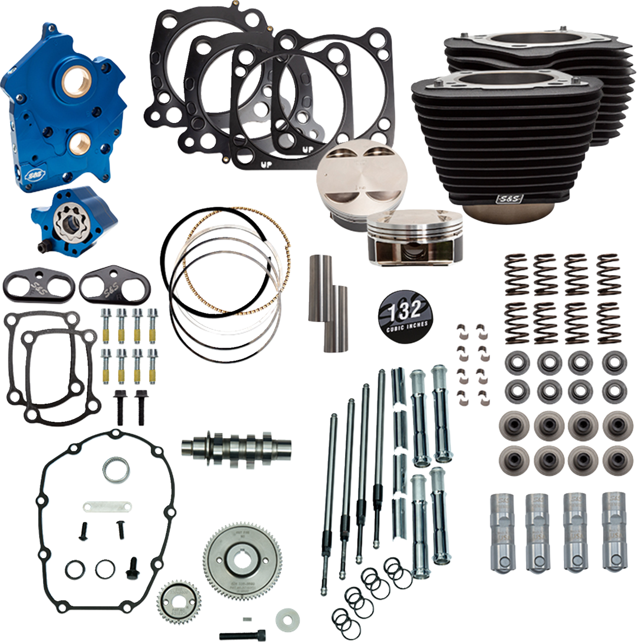 Power Pack - Oil Cooled - 550G - Wrinkle Black W/O Highlight - Chrome Pushrod Tubes - 114"/117" M8