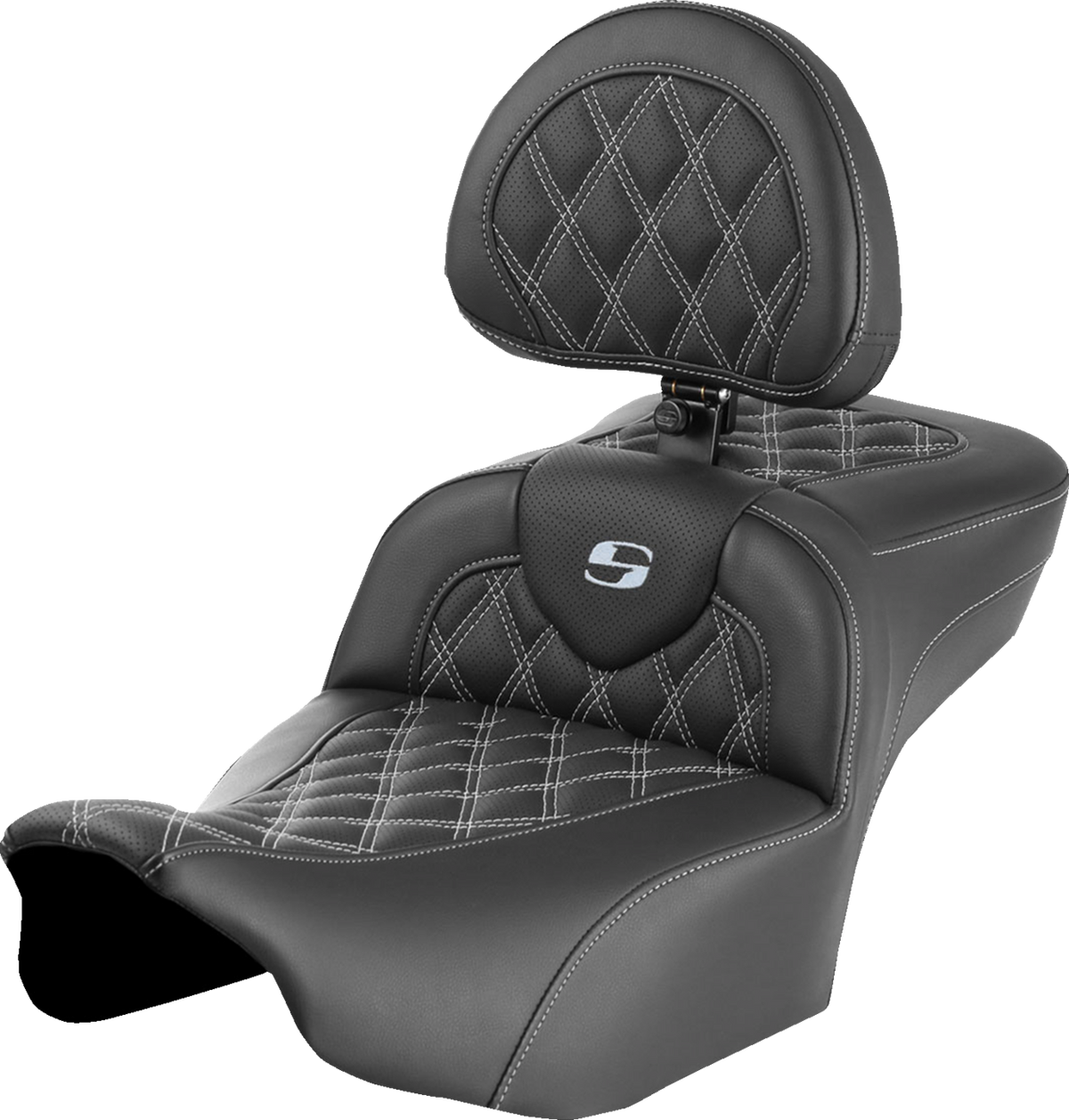 Roadsofa™ Extended Reach Seat - With Backrest - Lattice Stitch - Silver Stitch - FLTR/FLHX '23-'24