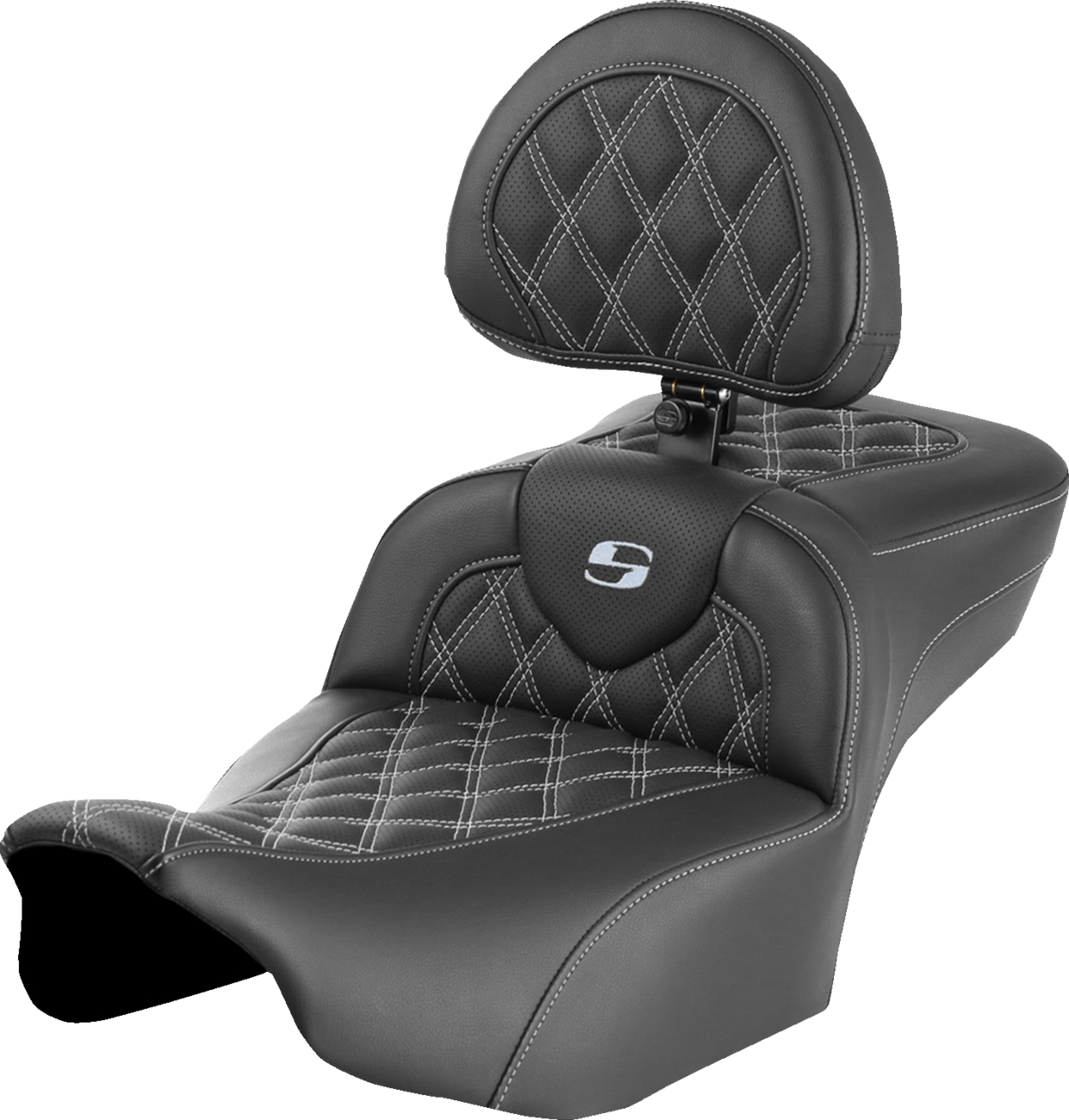 Roadsofa™ Extended Reach Seat - With Backrest - Lattice Stitch - Silver Stitch - FLTR/FLHX '23-'24