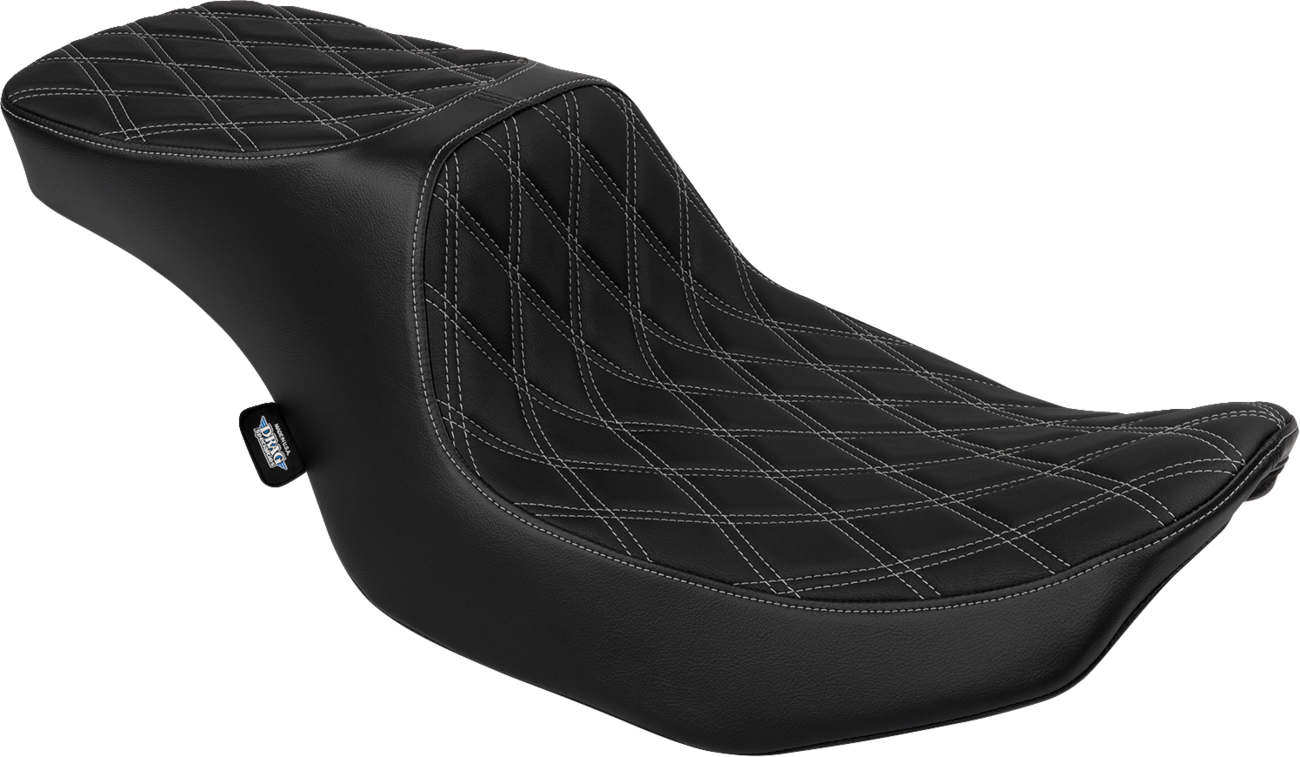 Predator 2-Up Seat - Vinyl - Double Diamond Silver Stitch - W/O Backrest - FLTR/FLHX '23-'24